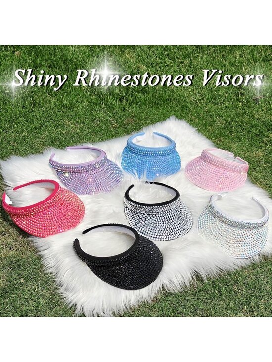 ?Women\'s Black Sun Shiny Rhinestones Clip On Visor Adjustable Bling Hats main image 6